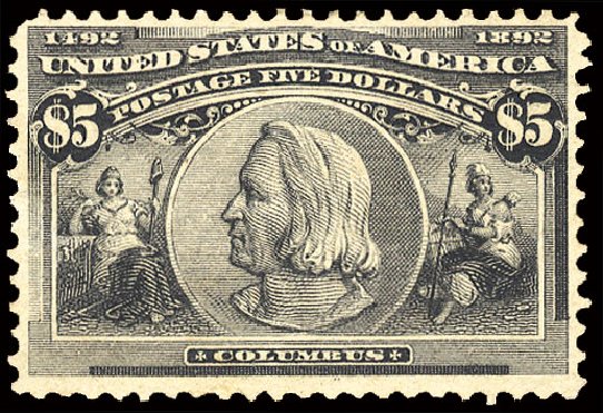 Value of US Stamps Scott Catalogue # 245 - 1893 US$5.00 Columbian Exposition. Cherrystone Auctions, Mar 2009, Sale 200903, Lot 173