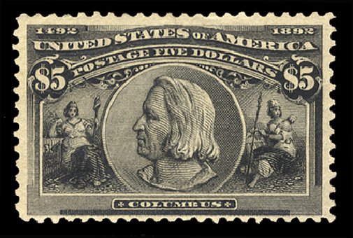 US Stamp Value Scott Catalogue #245 - 1893 US$5.00 Columbian Exposition. Cherrystone Auctions, Mar 2014, Sale 201403, Lot 43