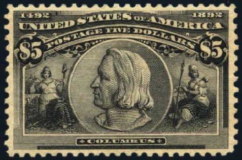 US Stamp Price Scott Cat. #245: 1893 US$5.00 Columbian Exposition. Harmer-Schau Auction Galleries, Jan 2014, Sale 100, Lot 513