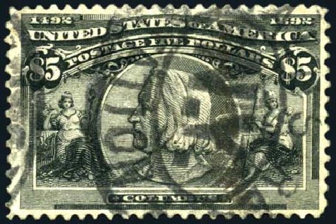 US Stamps Values Scott Catalogue #245 - US$5.00 1893 Columbian Exposition. Harmer-Schau Auction Galleries, Oct 2008, Sale 79, Lot 143