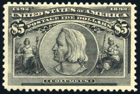 Price of US Stamps Scott Catalog #245 - 1893 US$5.00 Columbian Exposition. Harmer-Schau Auction Galleries, Aug 2011, Sale 90, Lot 1383