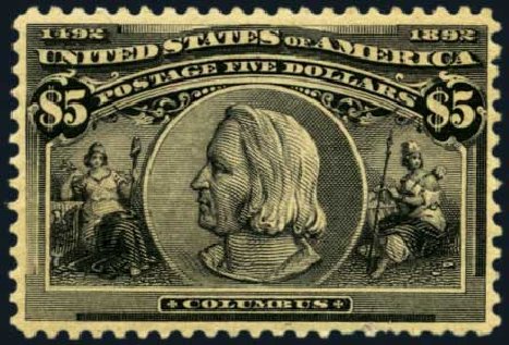 Cost of US Stamps Scott Catalog 245: 1893 US$5.00 Columbian Exposition. Harmer-Schau Auction Galleries, Jan 2013, Sale 96, Lot 513