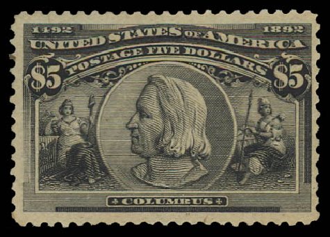 Values of US Stamps Scott # 245: 1893 US$5.00 Columbian Exposition. Daniel Kelleher Auctions, Jan 2012, Sale 628, Lot 373
