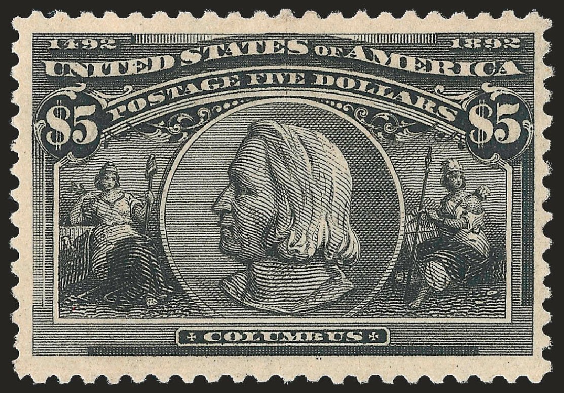 Values of US Stamp Scott Catalog 245 - 1893 US$5.00 Columbian Exposition. Robert Siegel Auction Galleries, Dec 2009, Sale 982, Lot 5593