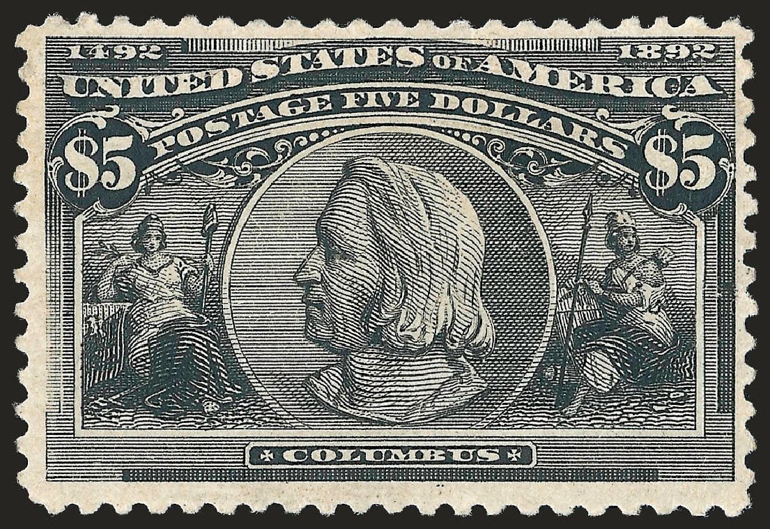 US Stamps Values Scott # 245 - 1893 US$5.00 Columbian Exposition. Robert Siegel Auction Galleries, Jun 2010, Sale 992, Lot 2343