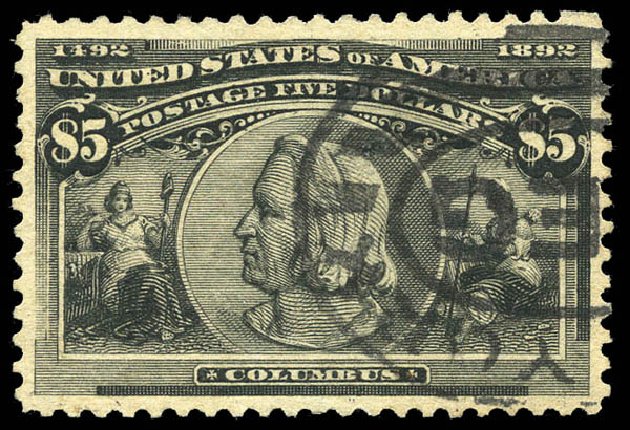 Costs of US Stamps Scott # 245: 1893 US$5.00 Columbian Exposition. Matthew Bennett International, Mar 2011, Sale 336, Lot 1226