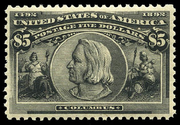 Cost of US Stamp Scott Cat. #245 - 1893 US$5.00 Columbian Exposition. Matthew Bennett International, May 2014, Sale 350, Lot 376