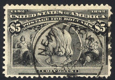 US Stamps Value Scott Catalog #245 - 1893 US$5.00 Columbian Exposition. Cherrystone Auctions, Sep 2008, Sale 200809, Lot 16