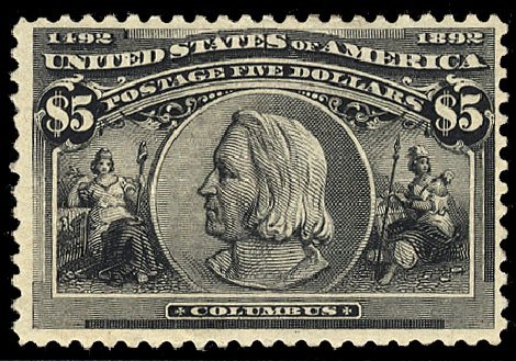 Values of US Stamp Scott Cat. #245 - 1893 US$5.00 Columbian Exposition. Cherrystone Auctions, Apr 2010, Sale 201004, Lot 206