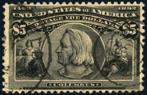 Price of US Stamp Scott Cat. #245: 1893 US$5.00 Columbian Exposition. Harmer-Schau Auction Galleries, Jan 2014, Sale 100, Lot 516