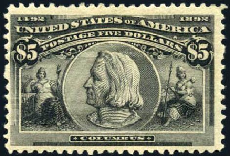 US Stamps Values Scott Catalogue # 245: 1893 US$5.00 Columbian Exposition. Harmer-Schau Auction Galleries, Feb 2010, Sale 84, Lot 1466