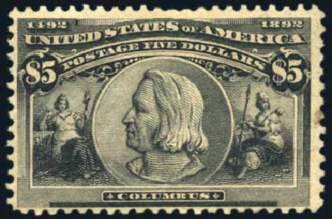 US Stamps Prices Scott Catalog 245 - 1893 US$5.00 Columbian Exposition. Harmer-Schau Auction Galleries, Aug 2011, Sale 90, Lot 1386