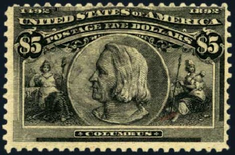 Values of US Stamps Scott Cat. #245 - 1893 US$5.00 Columbian Exposition. Harmer-Schau Auction Galleries, Jan 2013, Sale 96, Lot 516