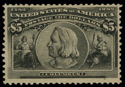 Cost of US Stamps Scott 245 - 1893 US$5.00 Columbian Exposition. H.R. Harmer, May 2014, Sale 3005, Lot 1186