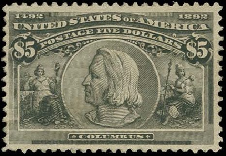 US Stamp Value Scott 245: US$5.00 1893 Columbian Exposition. H.R. Harmer, Oct 2014, Sale 3006, Lot 1276