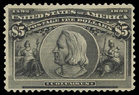 Cost of US Stamps Scott Catalogue # 245 - 1893 US$5.00 Columbian Exposition. Daniel Kelleher Auctions, Aug 2012, Sale 631, Lot 926