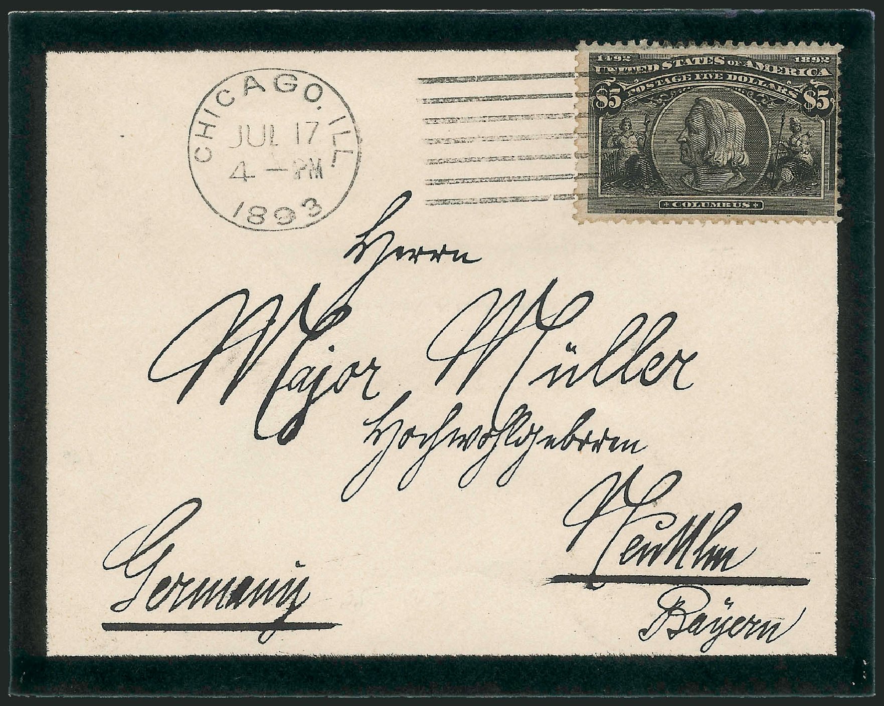 Values of US Stamp Scott Catalogue #245: 1893 US$5.00 Columbian Exposition. Robert Siegel Auction Galleries, Oct 2011, Sale 1013, Lot 316