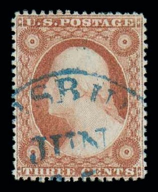 US Stamp Values Scott Catalog # 25 - 1857 3c Washington. Matthew Bennett International, Dec 2007, Sale 323, Lot 117