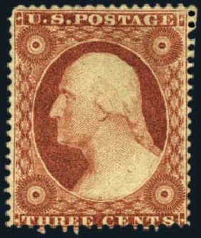 US Stamps Values Scott Catalogue 25 - 1857 3c Washington. Harmer-Schau Auction Galleries, Aug 2012, Sale 94, Lot 1037