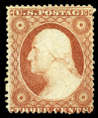 US Stamp Values Scott Cat. #25: 3c 1857 Washington. Matthew Bennett International, Mar 2012, Sale 344, Lot 4229