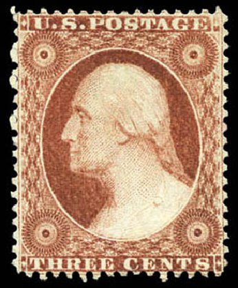 US Stamp Values Scott Catalogue #25 - 3c 1857 Washington. Matthew Bennett International, Mar 2011, Sale 337, Lot 2480