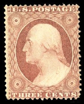 US Stamp Value Scott # 25: 3c 1857 Washington. Cherrystone Auctions, Mar 2008, Sale 200803, Lot 70
