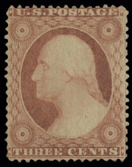 Values of US Stamp Scott Catalog 25 - 1857 3c Washington. H.R. Harmer, May 2014, Sale 3005, Lot 1050