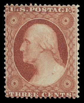 US Stamps Value Scott Cat. #25: 1857 3c Washington. Daniel Kelleher Auctions, Aug 2012, Sale 631, Lot 710