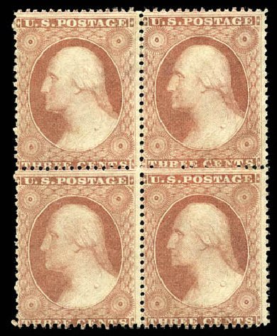 US Stamps Values Scott Cat. # 25: 1857 3c Washington. Matthew Bennett International, Mar 2012, Sale 344, Lot 4231