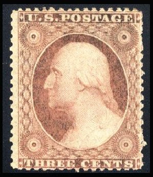 Values of US Stamp Scott # 25: 3c 1857 Washington. Cherrystone Auctions, Mar 2008, Sale 200803, Lot 71