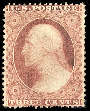 US Stamps Values Scott Cat. 25: 1857 3c Washington. Cherrystone Auctions, Apr 2010, Sale 201004, Lot 64