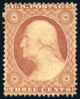Costs of US Stamp Scott Catalog # 25 - 3c 1857 Washington. Harmer-Schau Auction Galleries, Aug 2011, Sale 90, Lot 1135