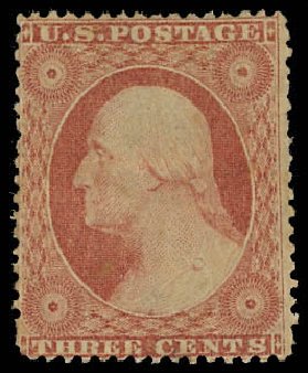 US Stamp Values Scott Catalog #25 - 3c 1857 Washington. Daniel Kelleher Auctions, Aug 2012, Sale 631, Lot 712