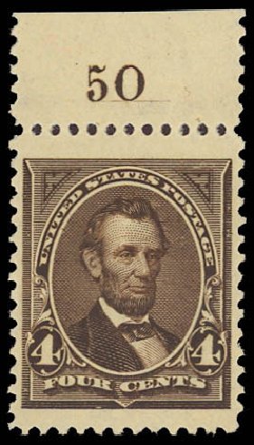 Price of US Stamp Scott Cat. # 254: 1894 4c Lincoln. Daniel Kelleher Auctions, Aug 2012, Sale 631, Lot 952