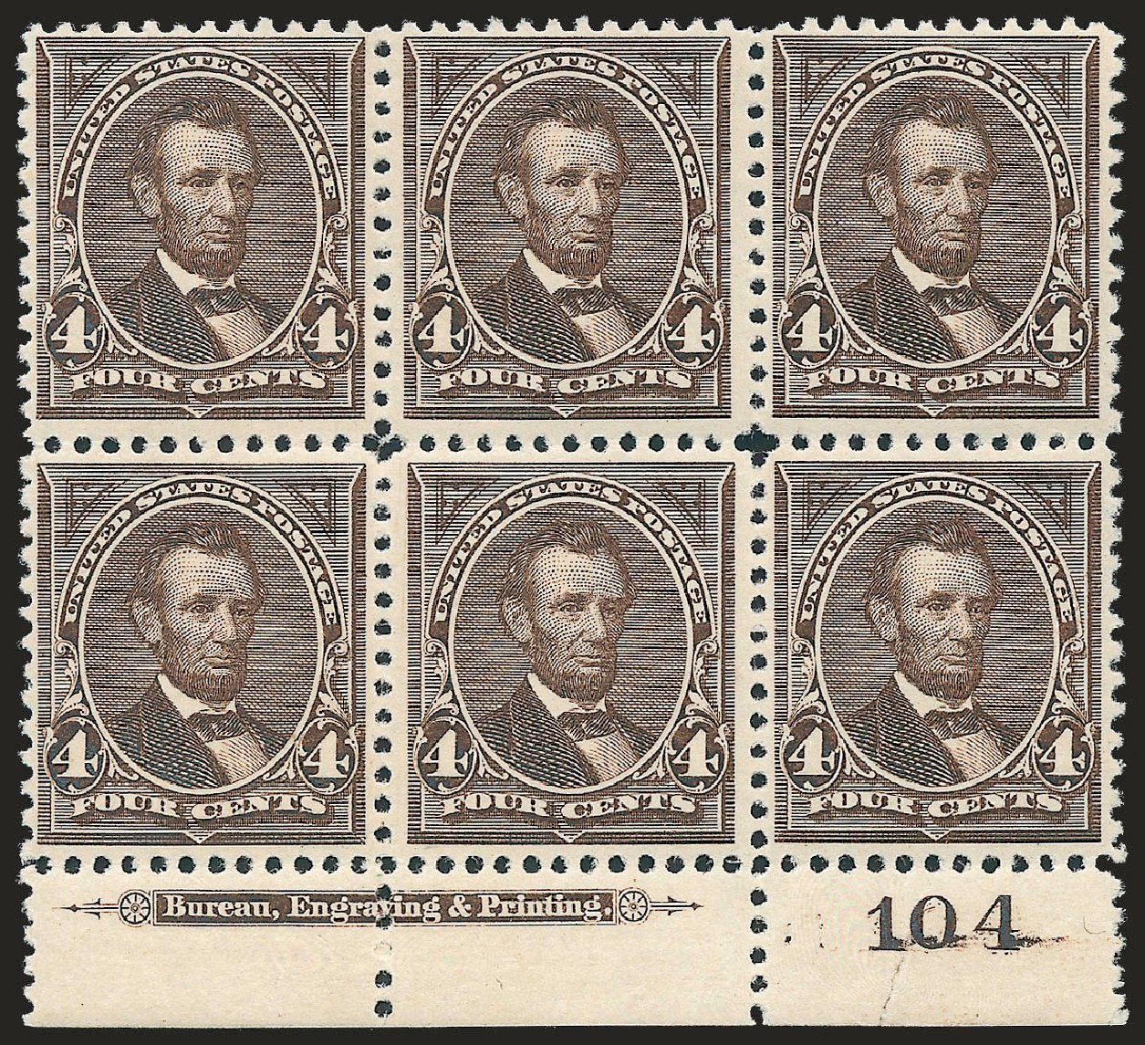 Values of US Stamps Scott Cat. 254: 1894 4c Lincoln. Robert Siegel Auction Galleries, Dec 2009, Sale 977, Lot 316