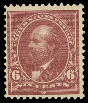 US Stamps Price Scott Cat. #256: 1894 6c Garfield. Daniel Kelleher Auctions, Jun 2012, Sale 630, Lot 1588