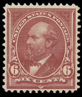 Value of US Stamp Scott Cat. 256: 6c 1894 Garfield. Daniel Kelleher Auctions, Apr 2012, Sale 629, Lot 254