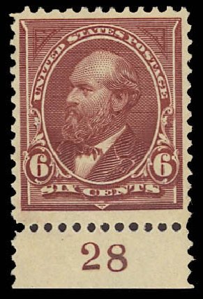 Cost of US Stamp Scott 256 - 6c 1894 Garfield. Daniel Kelleher Auctions, Aug 2012, Sale 631, Lot 955