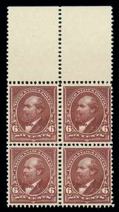 US Stamp Values Scott Catalog # 256 - 6c 1894 Garfield. Matthew Bennett International, Dec 2007, Sale 325, Lot 1786