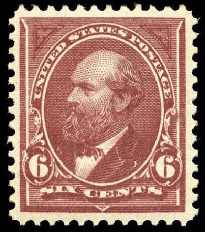 Values of US Stamp Scott Catalog 256 - 1894 6c Garfield. Matthew Bennett International, Apr 2008, Sale 326, Lot 246