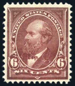 Values of US Stamp Scott # 256: 6c 1894 Garfield. Harmer-Schau Auction Galleries, Aug 2011, Sale 90, Lot 1396