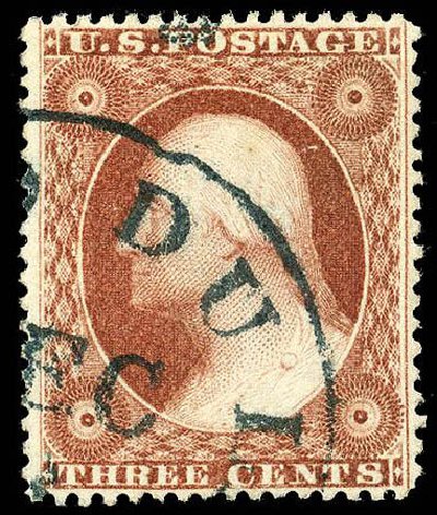 US Stamps Values Scott Catalogue # 26 - 1857 3c Washington. Matthew Bennett International, Apr 2008, Sale 326, Lot 58