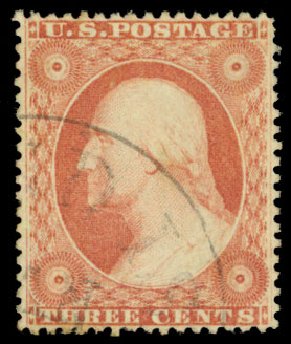 Value of US Stamp Scott Cat. # 26 - 3c 1857 Washington. Daniel Kelleher Auctions, Dec 2013, Sale 640, Lot 69