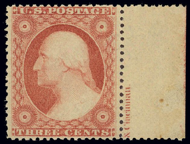 US Stamp Value Scott Cat. #26 - 3c 1857 Washington. Daniel Kelleher Auctions, Sep 2013, Sale 639, Lot 3140