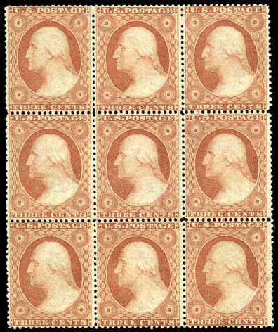 Values of US Stamps Scott Catalogue # 26 - 3c 1857 Washington. Harmer-Schau Auction Galleries, Aug 2012, Sale 94, Lot 1041