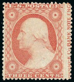 US Stamp Values Scott Cat. #26: 1857 3c Washington. Schuyler J. Rumsey Philatelic Auctions, Apr 2015, Sale 60, Lot 1971