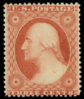 US Stamp Values Scott Catalogue #26: 1857 3c Washington. Daniel Kelleher Auctions, Oct 2014, Sale 660, Lot 2054