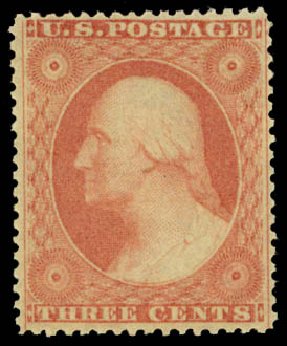 Values of US Stamps Scott 26: 1857 3c Washington. Daniel Kelleher Auctions, May 2014, Sale 653, Lot 2076
