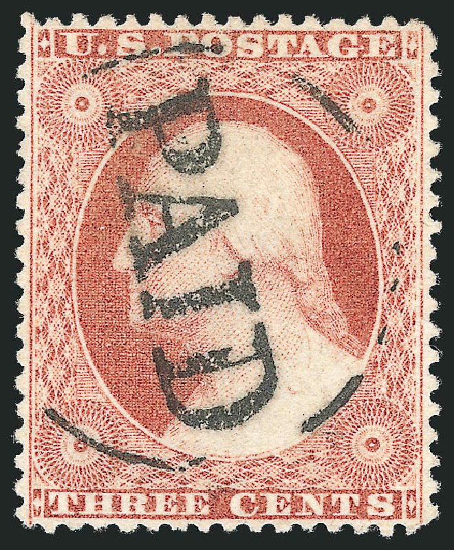 US Stamp Values Scott Cat. #26 - 3c 1857 Washington. Robert Siegel Auction Galleries, Dec 2013, Sale 1062, Lot 136