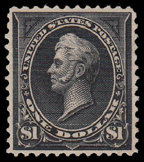 Value of US Stamp Scott Catalog #261A: US$1.00 1894 Perry. Daniel Kelleher Auctions, Jan 2015, Sale 663, Lot 1526